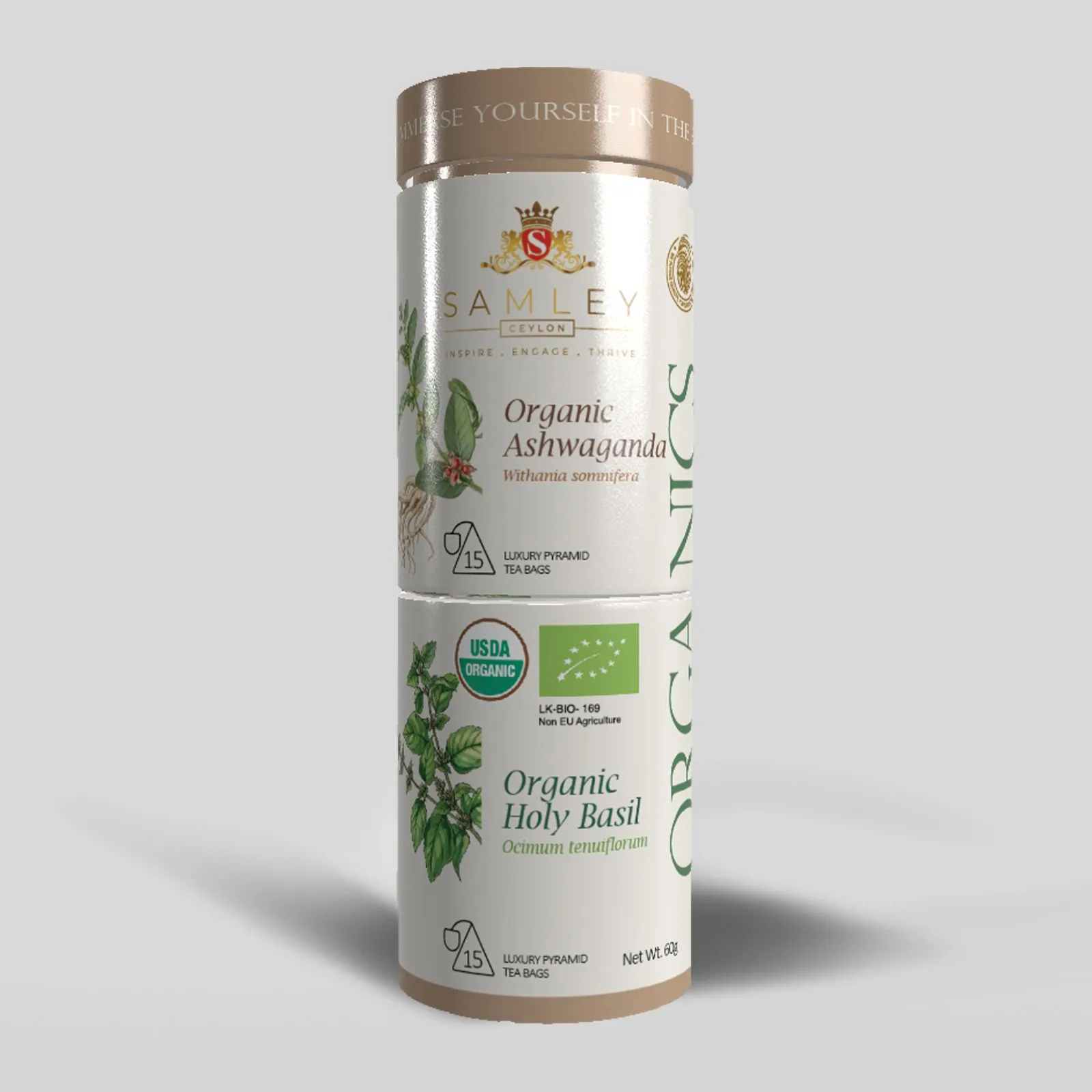 Ashwagandha & Holy Basil 30 Pyramid Bags in Canister